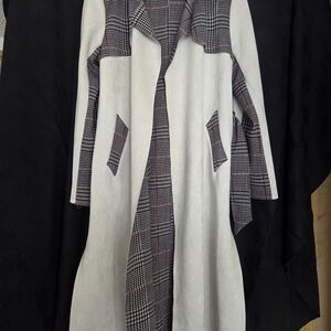 Women's Two-Tone Plaid-Trim Trench Coat - White/Black